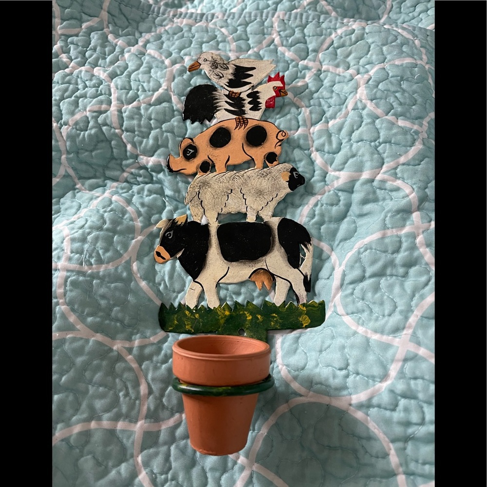 Metal with small clay pot Farm Animal Decor